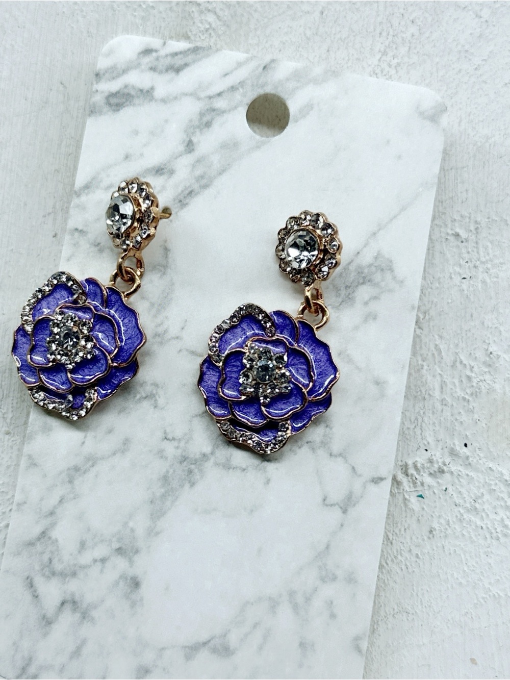 6539gc. Purple Enamel Flower Earrings Modern